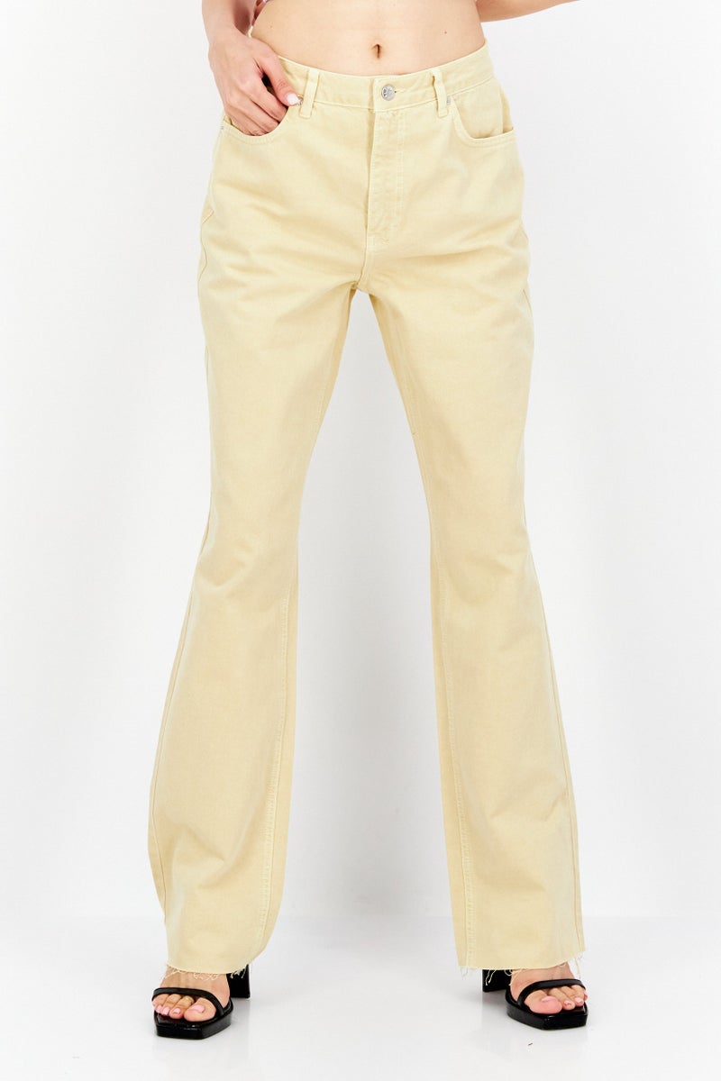 NA-KD Women Regular Fit Plain Denim Jeans, Yellow - Image 1